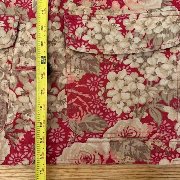 VTG 90s LL Bean Floral Canvas Barn Coat Field Jacket Corduroy Collar XS/S Rare - Picture 5 of 8